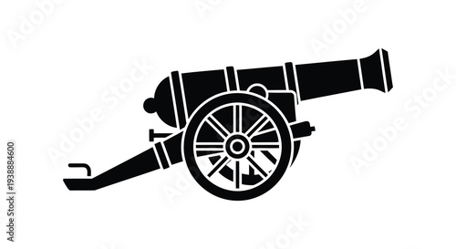 A striking black silhouette depicts an antique cannon highlighting historical warfare and weaponry silhouette high quality