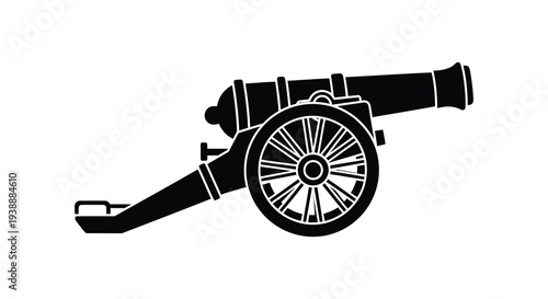 A striking black silhouette of an antique cannon showcasing historical artillery design silhouette high quality professional
