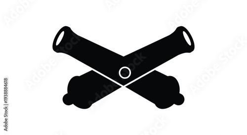 A stark black silhouette of crossed cannons with a central circle evoking nautical imagery silhouette