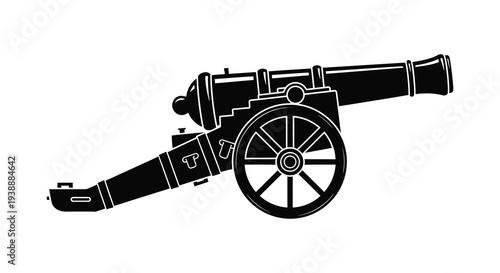 A striking black silhouette of an antique cannon showcasing historical artillery design silhouette high quality professional