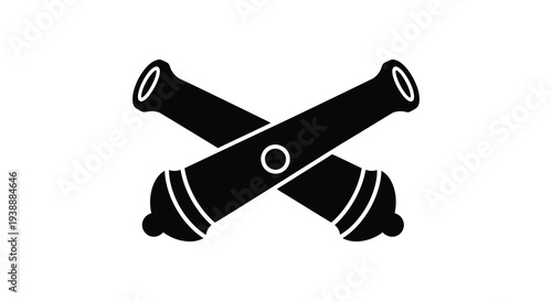 A striking black silhouette depicts two crossed antique cannons evoking a historical naval theme silhouette