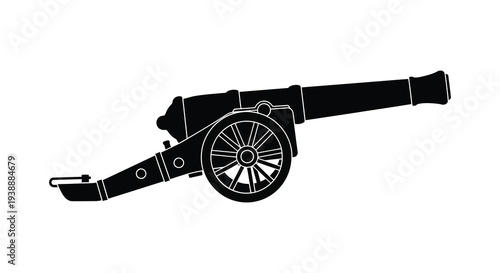 A striking black silhouette of a vintage cannon showcasing historical weaponry and design silhouette high quality