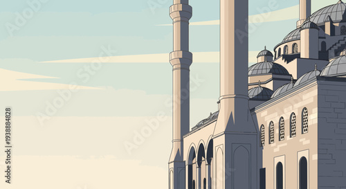 Historic mosque illustration viewed from outside