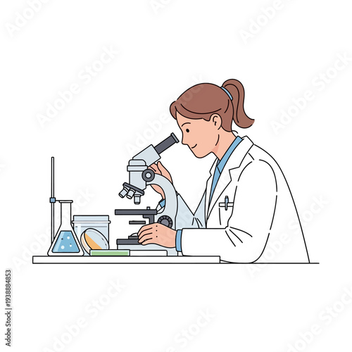 Scientist working with microscope in laboratory, conducting research, close-up on woman's face
