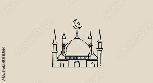 Mosque with crescent moon icon above dome