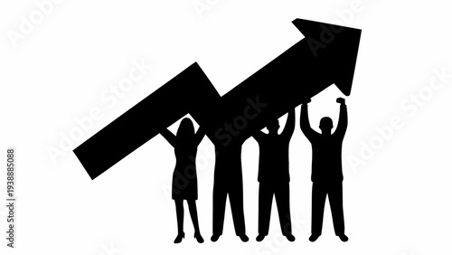 Business team celebrating success with rising graph arrow