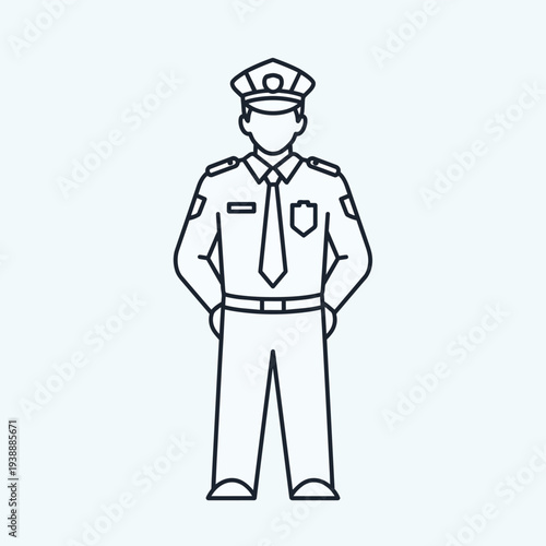 Police Officer Standing Front View Outline Icon