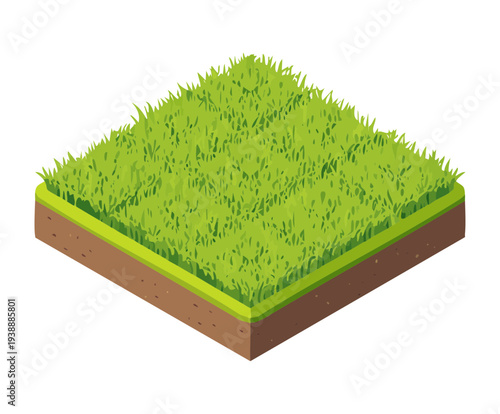 Isometric Textured Lawn Tile Plant Illustration for Professional Landscaping Architecture and Garden Planning Visuals