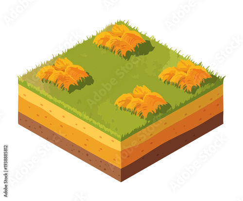 Isometric Wild Autumn Bush Tile Plant Illustration for Nature Exploration Game and Forest Environment Map
