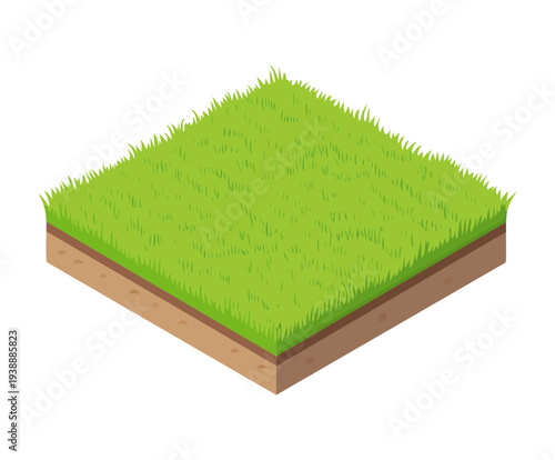 Isometric Bright Green Lawn Tile Plant Illustration for Backyard Garden Design and Residential Landscape Projects