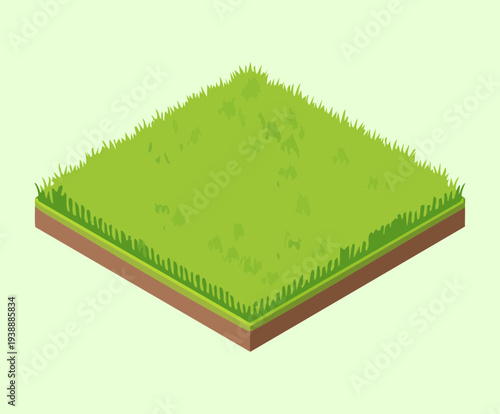 Isometric Simple Green Grass Tile Plant Illustration for Minimalist Game Design and Flat Style Environments