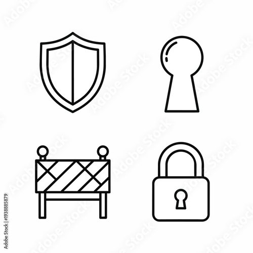Security and Access Icons Shield Keyhole Barrier Padlock