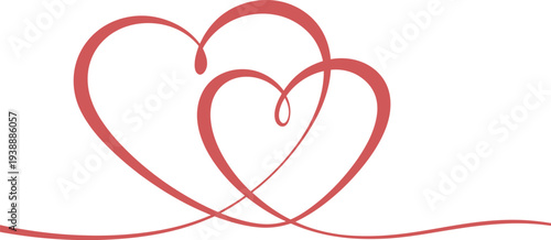 Two elegant interconnected red hearts forming a continuous flowing line symbolizing love and unity
