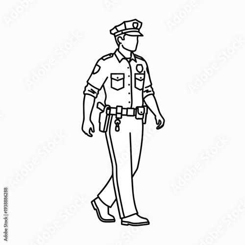 Police Officer Walking - Line Art