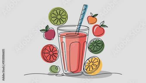One continuous line illustration of an drinks, isolated on white background.