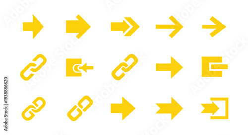 Set of Yellow Arrows and Link Icons on White Background