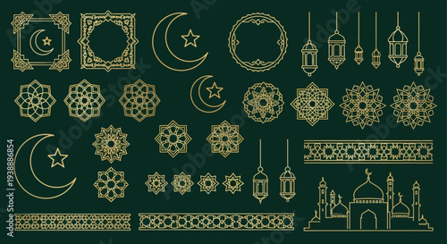 Ramadan ornament collection with gold Islamic decorative elements