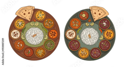 Middle Eastern iftar platter with rice and assorted dishes