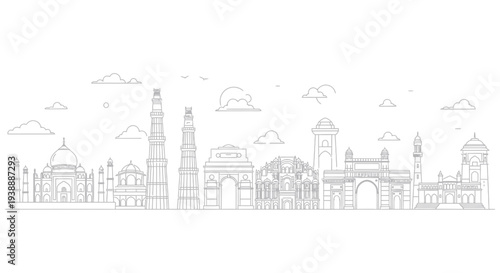 Historic skyline line art with domes minarets and monuments