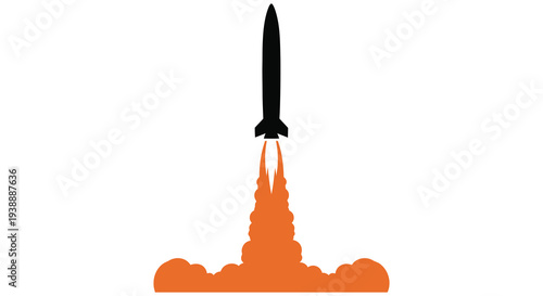A dynamic image displays a rocket launching with fiery exhaust trails a striking silhouette high quality