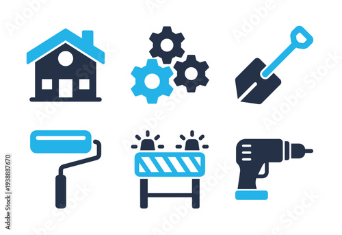 Home Renovation and Handyman Tools icon set. Solid glyph series icons
