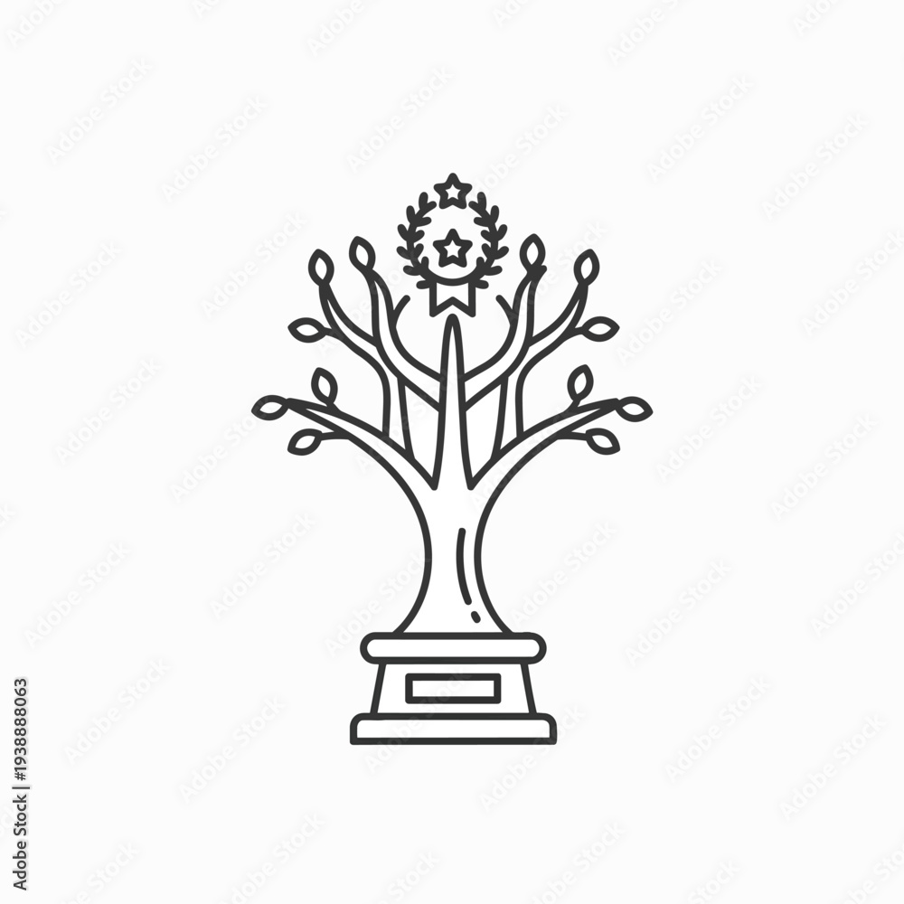 Fototapeta premium Success Tree Trophy with Laurel Wreath and Star