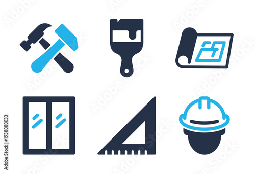 Planning and Work Safety icon set. Solid glyph series icons
