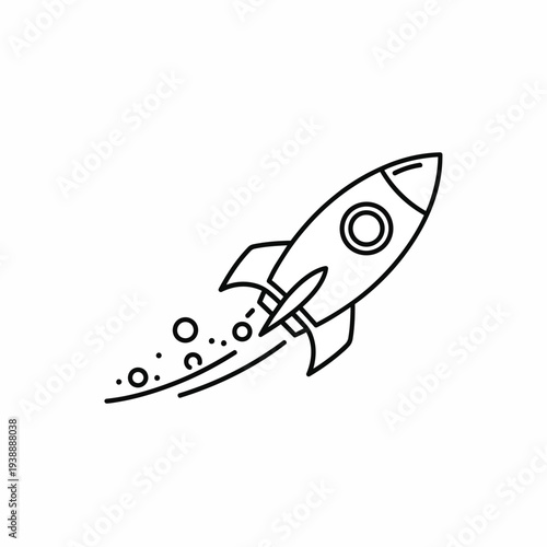 Simple Line Art Rocket Ship Launching