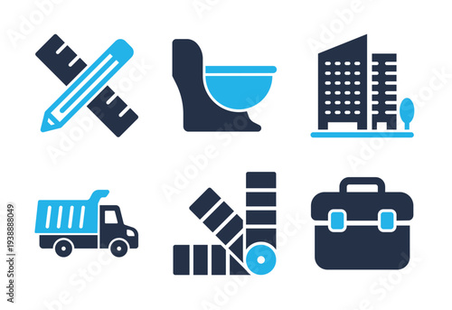Architecture and Project Management icon set. Solid glyph series icons