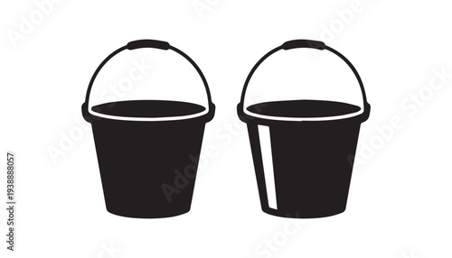 black color bucket set of silhouette vector illustration, solid white background