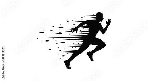 A dynamic illustration of a running man fragmented into particles creating a striking silhouette high quality