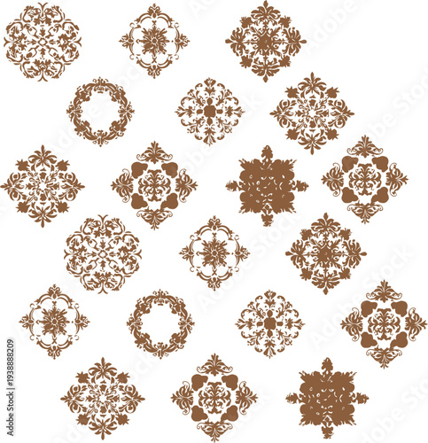 Decorative vintage damask collection floral ornamental vector shapes isolated background