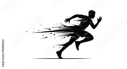 A dynamic illustration of a male runner in motion depicted with speed and energy silhouette