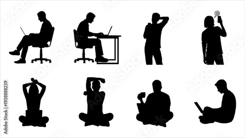 Silhouetted people in various poses and activities, worker-21.eps concept illustration