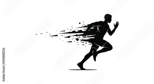 A dynamic black silhouette of a running man portraying speed and motion with trailing effects silhouette