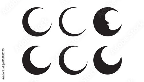 black color moon set of silhouette vector illustration, solid white background