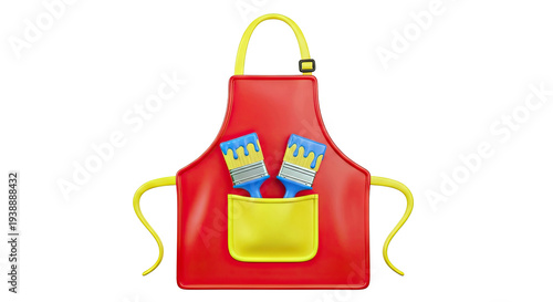Red Apron with Paint Brushes