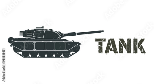 A detailed black silhouette of a military tank with bold text displaying the word tank silhouette