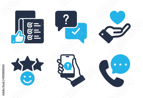 Customer Service and Feedback icon set. Solid glyph series icons