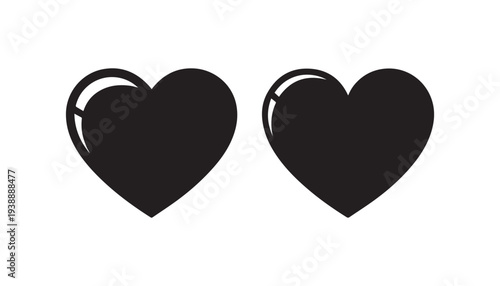 black color heart shape set of silhouette vector illustration, solid white background