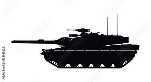 A stark black silhouette of a modern main battle tank showcasing military power silhouette high quality