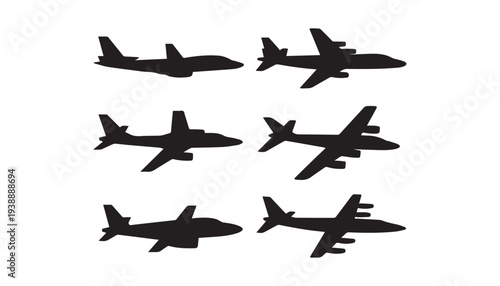 black color airplane set of silhouette vector illustration, solid white background