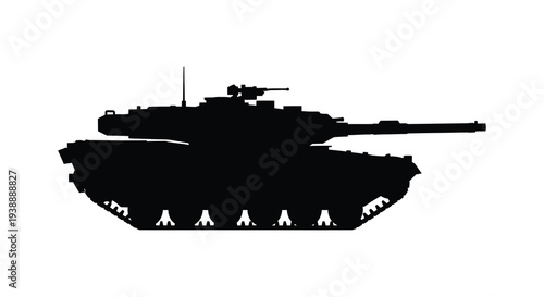 A stark black silhouette of a modern battle tank showcasing military might and design silhouette