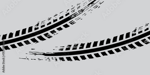 Tire track. Car, bike, motorcycle tyre mark with grunge effect isolated on white background. Wheel footprint on the road. Top view of rubber protector mark.