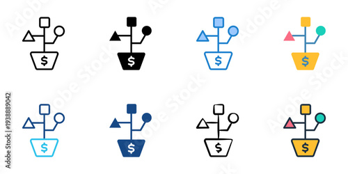 Diversification icons set multiple style collection. Editable stroke 

