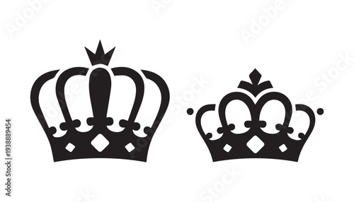 black color crown icon set of silhouette vector illustration, solid white background