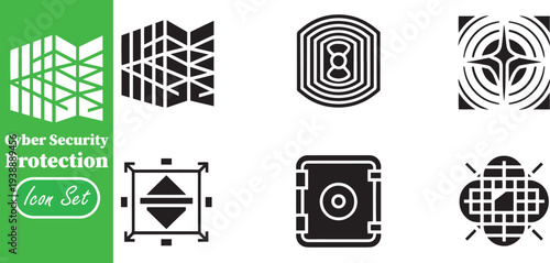 Premium Cyber Security Glyph Icon Set for Biometric Encryption and Data Vault Protection