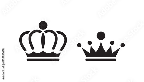 black color crown icon set of silhouette vector illustration, solid white background