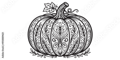 Decorative Pumpkin with Intricate Line Art Design.