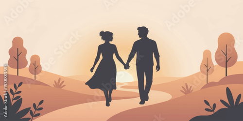 Couple Holding Hands Walking Together.